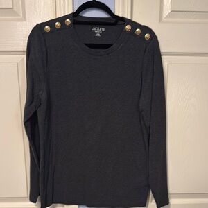 J.Crew Gray Long Sleeve Top with Gold Button Accents
